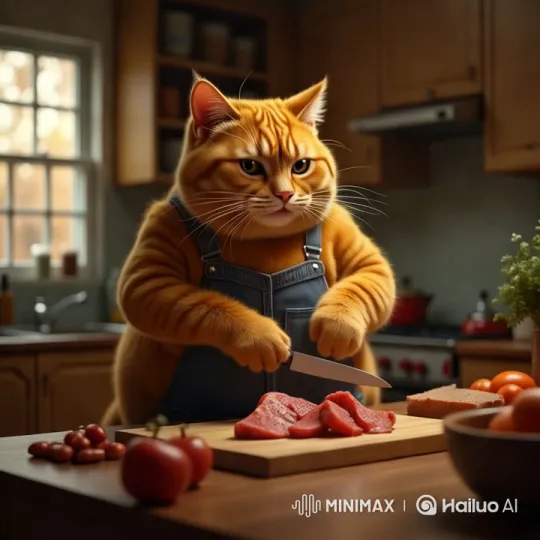 Cat Chef Prepares Meal in Cozy Kitchen – AI Generated Video | Hailuo AI
