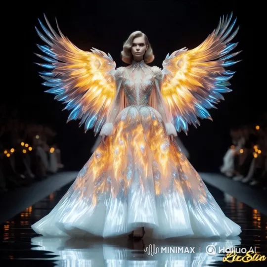 High Fashion Runway with Glowing Wings and Ethereal Glow – AI Generated Video | Hailuo AI