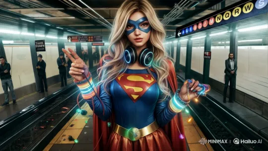 Supergirl Break-Dances in Bustling Subway Station – AI Generated Video | Hailuo AI