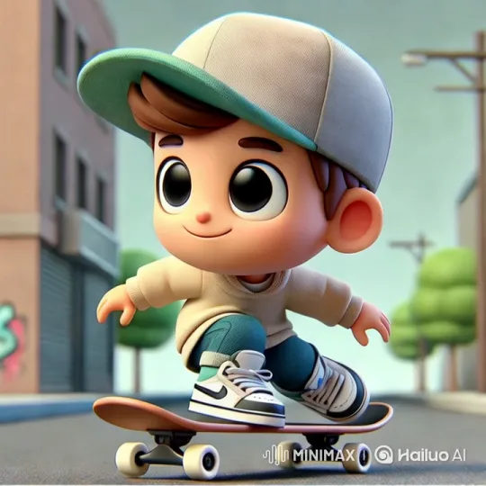 Animated Child Skateboarding Through Urban Streets – AI Generated Video | Hailuo AI