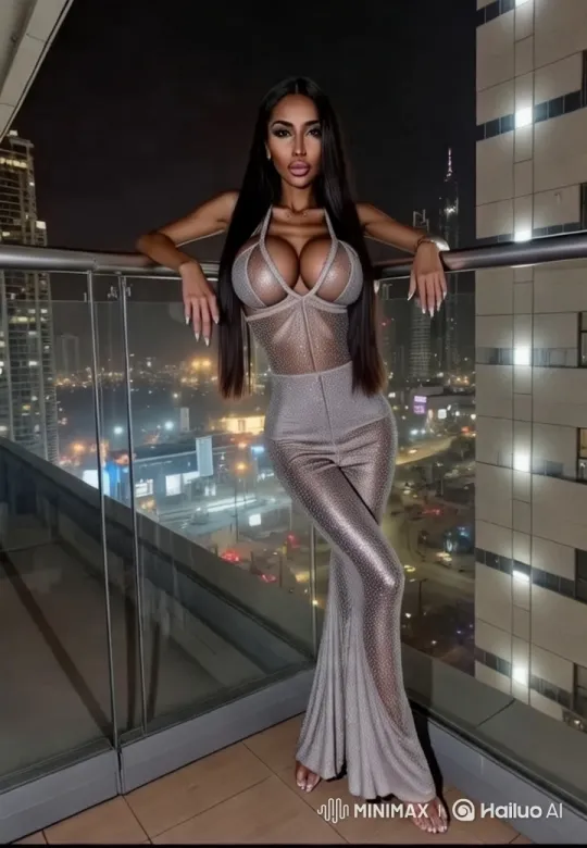Stunning Brunette in Silver Gown Poses with City Lights – AI Generated Video | Hailuo AI