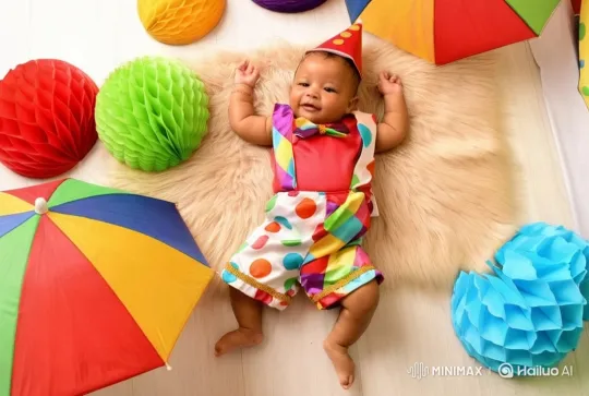 Baby in Clown Costume Performs Playful Dance and Kung Fu – AI Generated Video | Hailuo AI