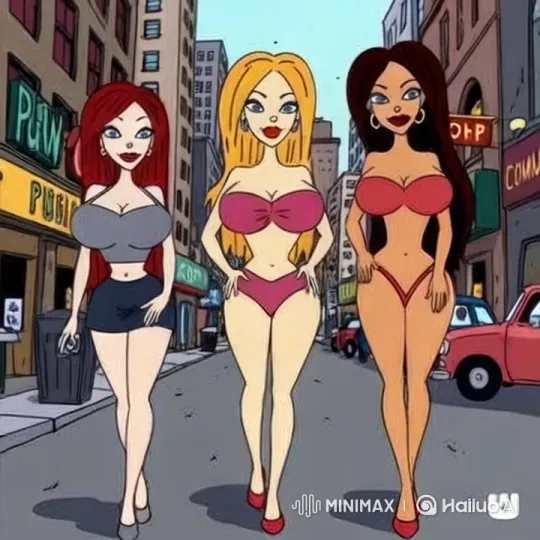 Three Confident Women Walk Down Vibrant City Street – AI Generated Video | Hailuo AI