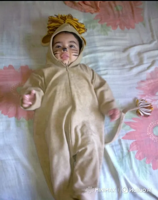 Baby in Adorable Lion Costume on Floral Bed – AI Generated Video | Hailuo AI