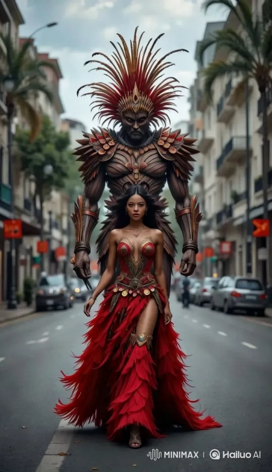 Elegant Woman and Armored Bodyguard in City Streetscape – AI Generated Video | Hailuo AI