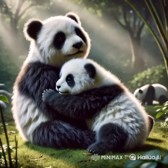 Affectionate Pandas Embrace in Serene Habitat – AI Generated Video | Hailuo AI