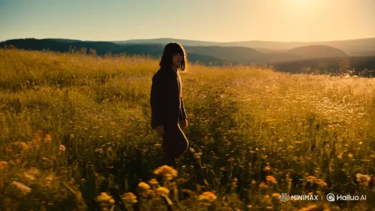 Solitary Figure Embraces Instinct in Golden Landscape – AI Generated Video | Hailuo AI