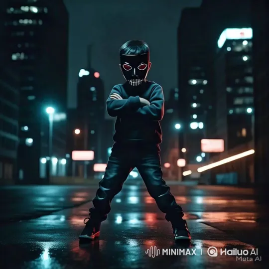 Child Stands Determined in Nighttime Urban Setting – AI Generated Video | Hailuo AI