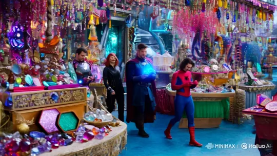 Avengers Select Futuristic Gemstone Rings in Bustling Market – AI Generated Video | Hailuo AI