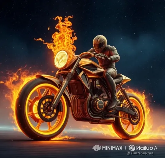 Flaming Motorcycle Rider in Dynamic Night Scene – AI Generated Video | Hailuo AI