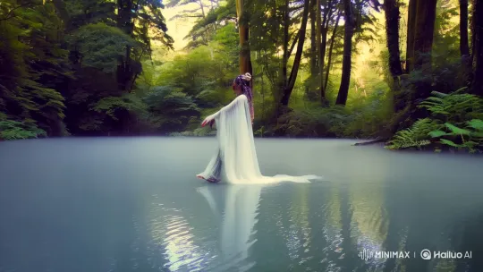 Lone Figure Embraces Serenity at Misty Lake Edge – AI Generated Video | Hailuo AI