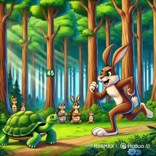 The Hare and the Tortoise Prepare for a Race in the Forest – AI Generated Video | Hailuo AI
