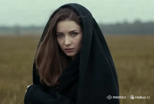 Dynamic Camera Reveals Serene Cloaked Figure in Open Field – AI Generated Video | Hailuo AI
