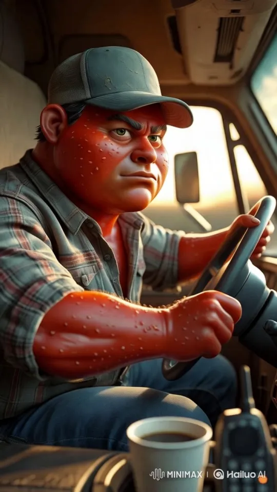 Truck Driver Waves in Golden Light – AI Generated Video | Hailuo AI