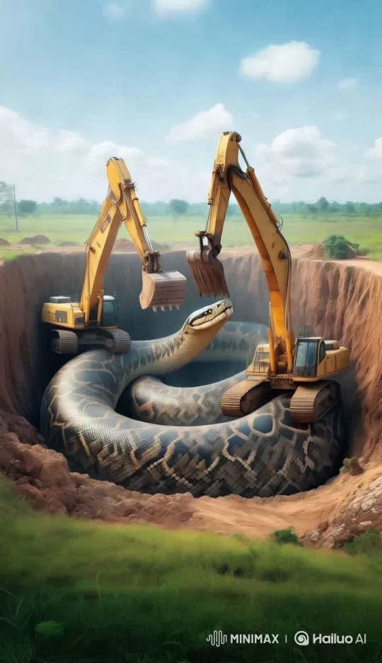 Massive Snake Meets Industrial Coils in Open Field – AI Generated Video | Hailuo AI