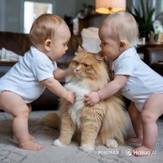 Children and Cat Play in Cozy Living Room – AI Generated Video | Hailuo AI