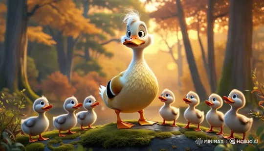 Wise Duck and Younglings in Tranquil Forest – AI Generated Video | Hailuo AI