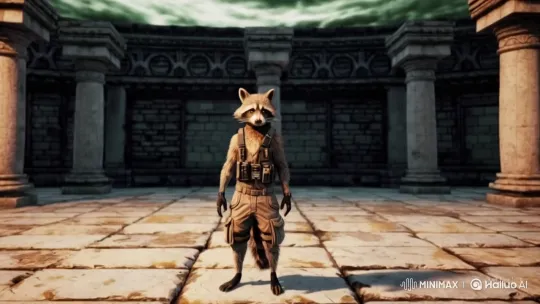 Raccoon Leverages Levitation to Escape Ancient Maze – AI Generated Video | Hailuo AI