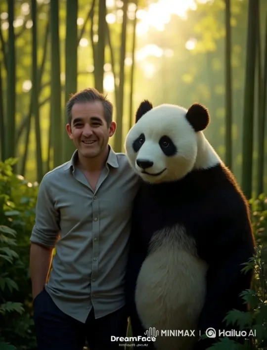 Man and Panda in Serene Bamboo Forest – AI Generated Video | Hailuo AI