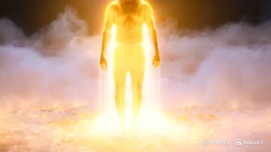 Man Ascends in Golden Radiance: A Visual Symphony – AI Generated Video | Hailuo AI