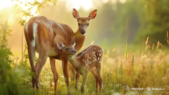 Mother Deer and Fawn's Tender Moments in Autumn Forest – AI Generated Video | Hailuo AI