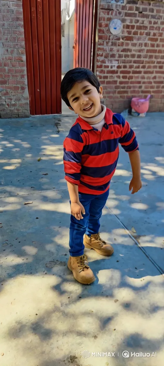 Young Boy in Striped Sweater Amidst Outdoor Setting – AI Generated Video | Hailuo AI