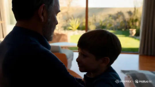 Father and Son Embrace in Sunlit Room – AI Generated Video | Hailuo AI