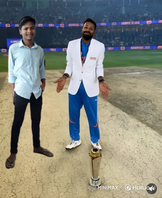 Cricket Champions Celebrate with Embrace at Stadium – AI Generated Video | Hailuo AI