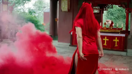 Possessed Chinese Woman in Mystical Joss Church Scene – AI Generated Video | Hailuo AI