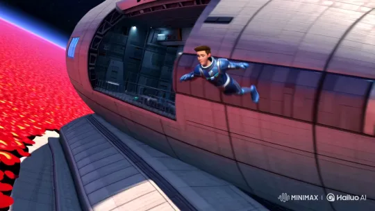 Astronaut and Cats Glide from Spaceship Over Hearts-Filled Planet – AI Generated Video | Hailuo AI