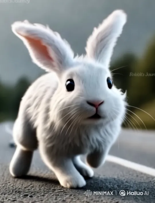 Rural Road Sprint: Fluffy Rabbit in Motion – AI Generated Video | Hailuo AI