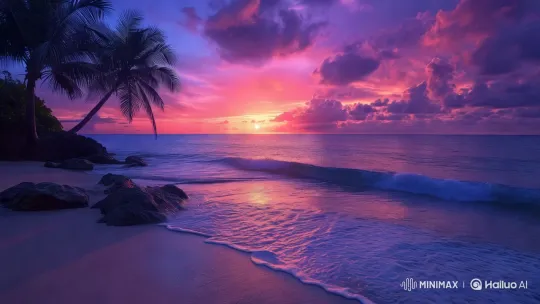Tranquil Sunset Beach Scene with Dynamic Camera Work – AI Generated Video | Hailuo AI