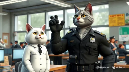 Anthropomorphic Cat Police Station: A Realistic 3D Scene – AI Generated Video | Hailuo AI