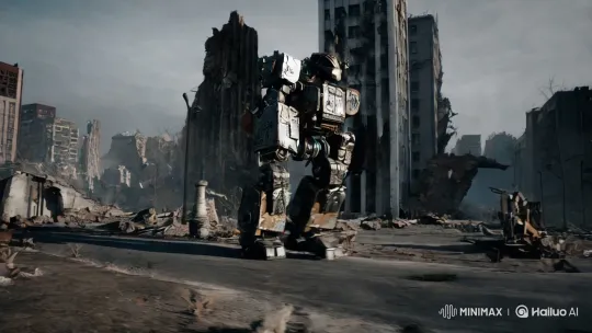 Robotic Wanderer in Post-Apocalyptic Urban Ruins – AI Generated Video | Hailuo AI