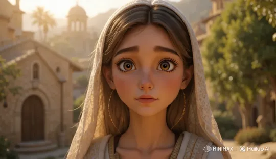 Disney Pixar-style Animated Portrait of Mary in Nazareth – AI Generated Video | Hailuo AI