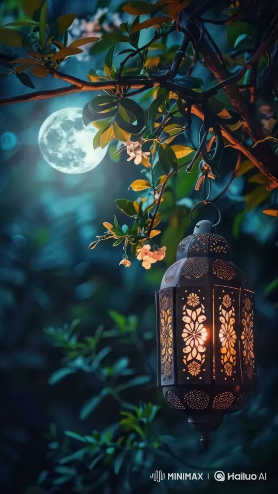 Enchanted Night: Lantern's Warm Glow and Moonlit Serenity – AI Generated Video | Hailuo AI