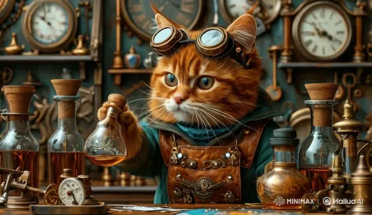 Cat Disturbs Lab, Clock Ticks in Dynamic Scene – AI Generated Video | Hailuo AI