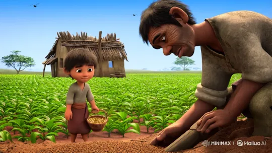 Rural Life: Father and Son's Bond Amidst Fields – AI Generated Video | Hailuo AI