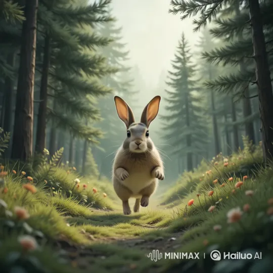 Lively Rabbit's Journey Through Serene Forest – AI Generated Video | Hailuo AI
