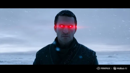Man with Red Eyes Fights in Snowy Tundra – AI Generated Video | Hailuo AI