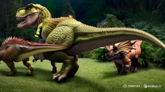 Dinosaurs Celebrate in Joyful Synchronized Dance – AI Generated Video | Hailuo AI