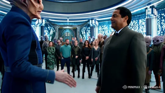 Symbolic Handshake in Futuristic Diplomatic Ceremony – AI Generated Video | Hailuo AI