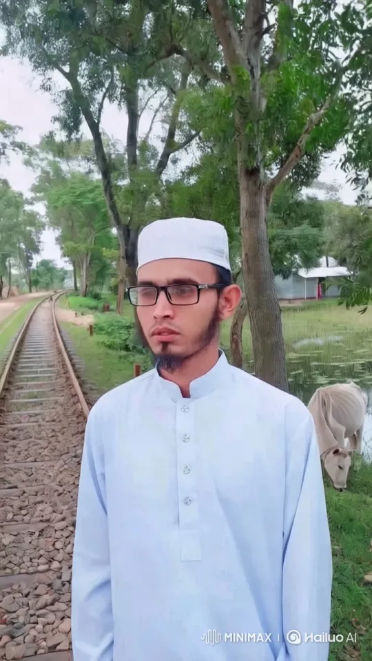 Man in White Walks on Serene Railway Track – AI Generated Video | Hailuo AI