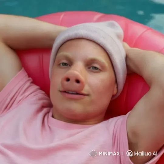 Boy Simulates Birth on Pool Float with Baby – AI Generated Video | Hailuo AI