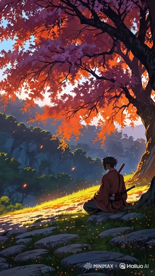 Samurai in Tranquil Forest at Sunset – AI Generated Video | Hailuo AI