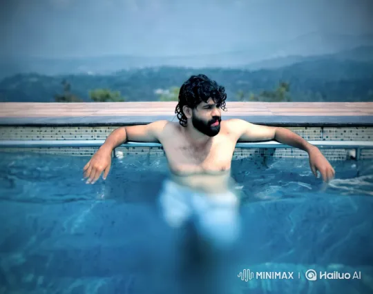 Tranquil Pool Scene Showcases Man's Physique – AI Generated Video | Hailuo AI