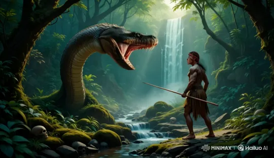 Brazilian Warrior Fights Giant Snake in Enchanted Forest – AI Generated Video | Hailuo AI