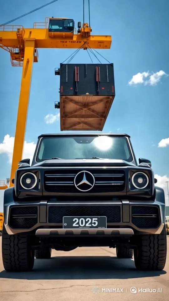 Luxury Mercedes-Benz Showcased Under Industrial Crane – AI Generated Video | Hailuo AI