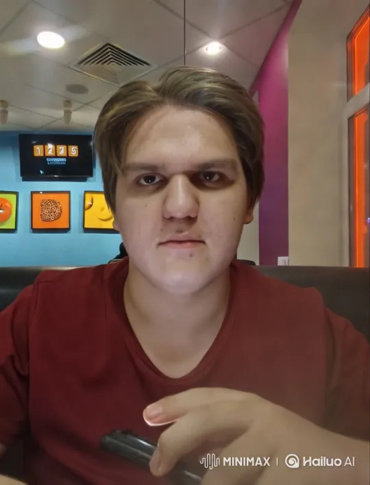 Young Man Rushes Out of Colorful Restaurant – AI Generated Video | Hailuo AI