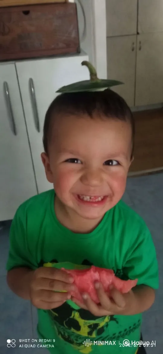 Child Dances Kung Fu with Watermelon in Kitchen – AI Generated Video | Hailuo AI